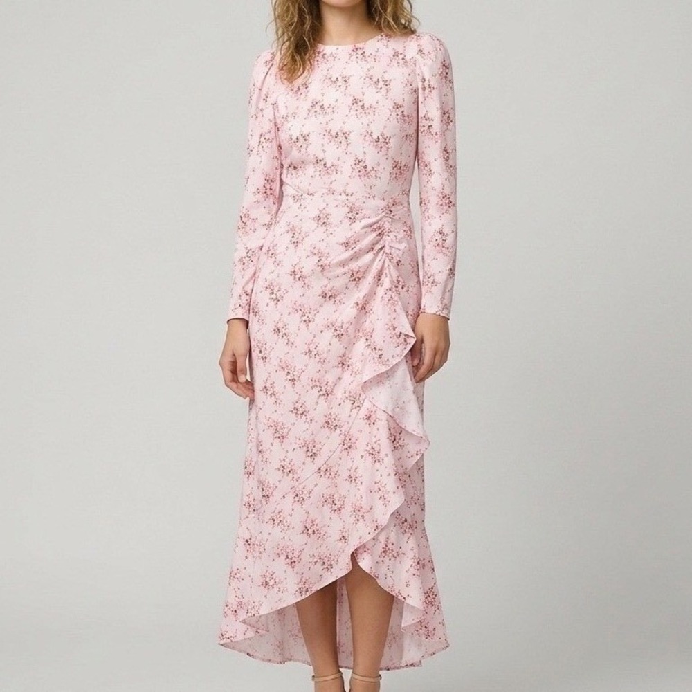 Cottage Core Open Back Maxi J.Crew Collection Dress 10 Pink Floral  Ruffle
